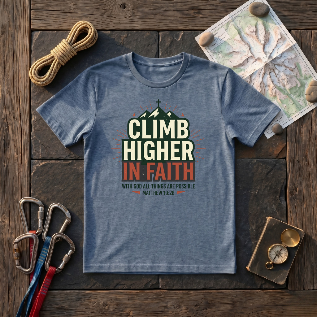Climb Higher In Faith, With God All Things Are Possible Matthew 19:26 T-Shirt