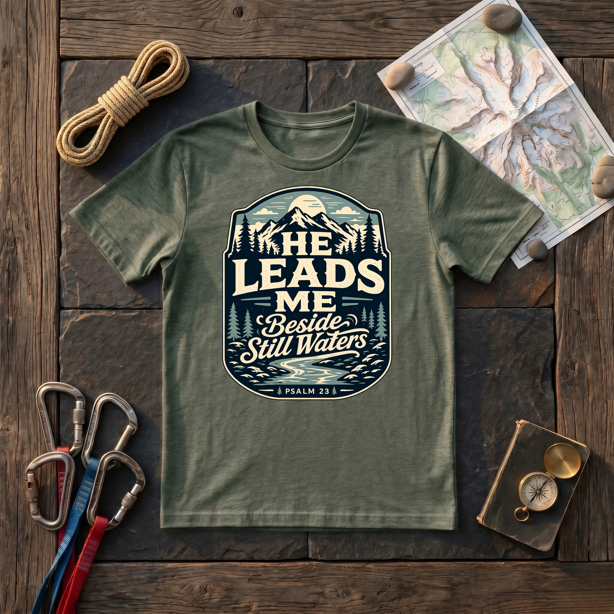 He Leads Me Beside Still Waters Psalm 23 (Badge) T-Shirt