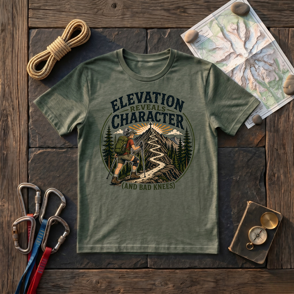 Elevation Reveals Character and Bad Knees T-Shirt