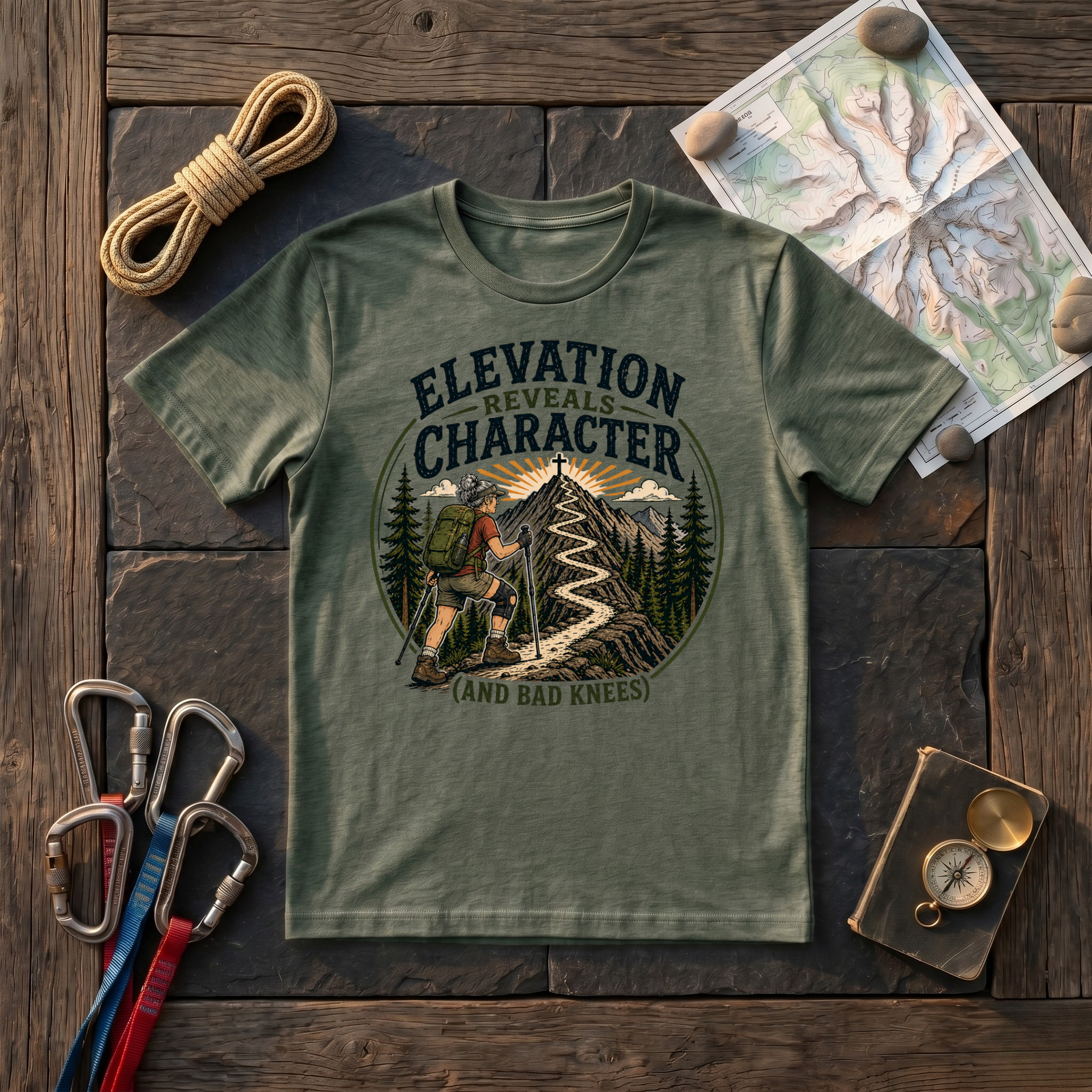 Elevation Reveals Character and Bad Knees T-Shirt