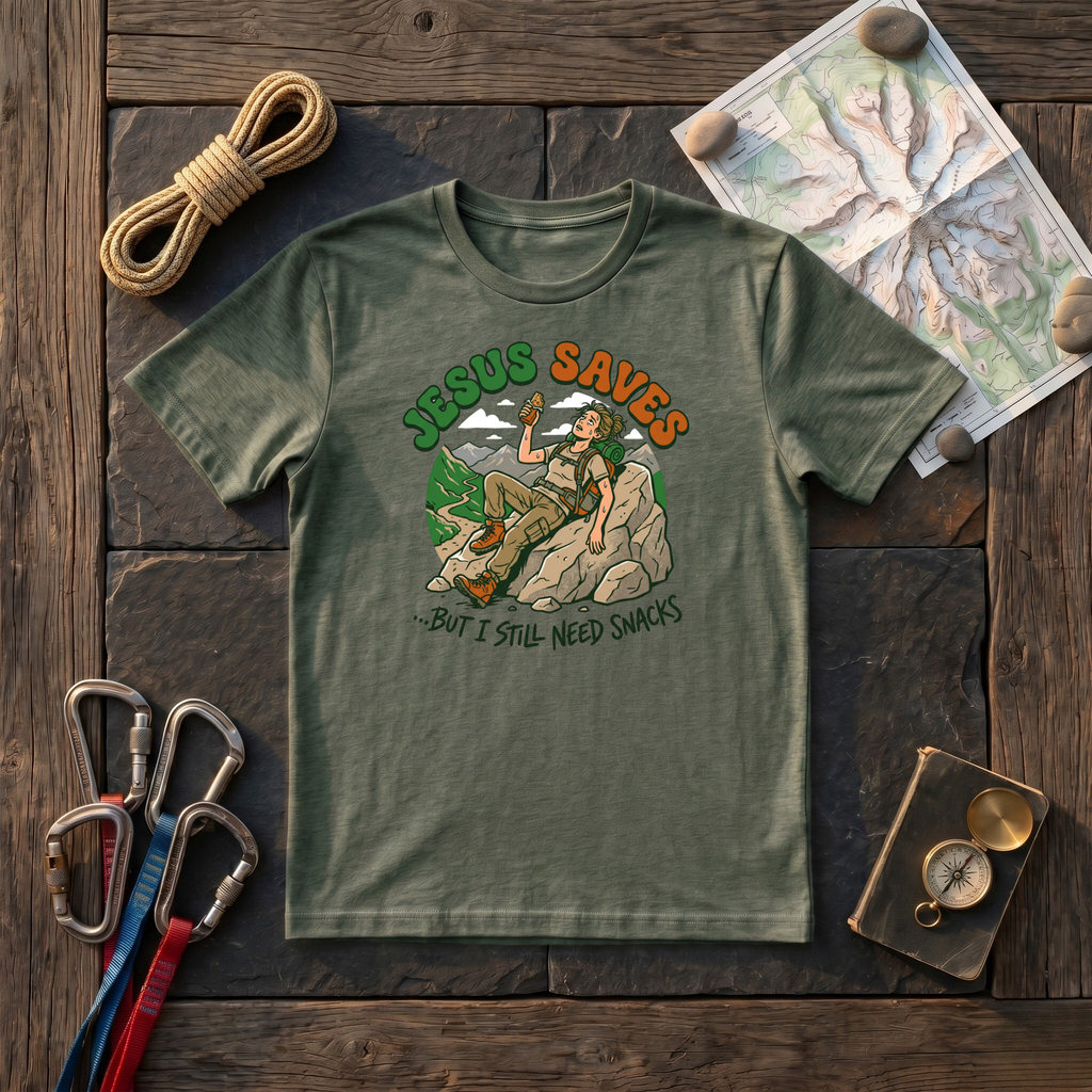 Jesus Saves But I Still Need Snacks (Woman) T-Shirt