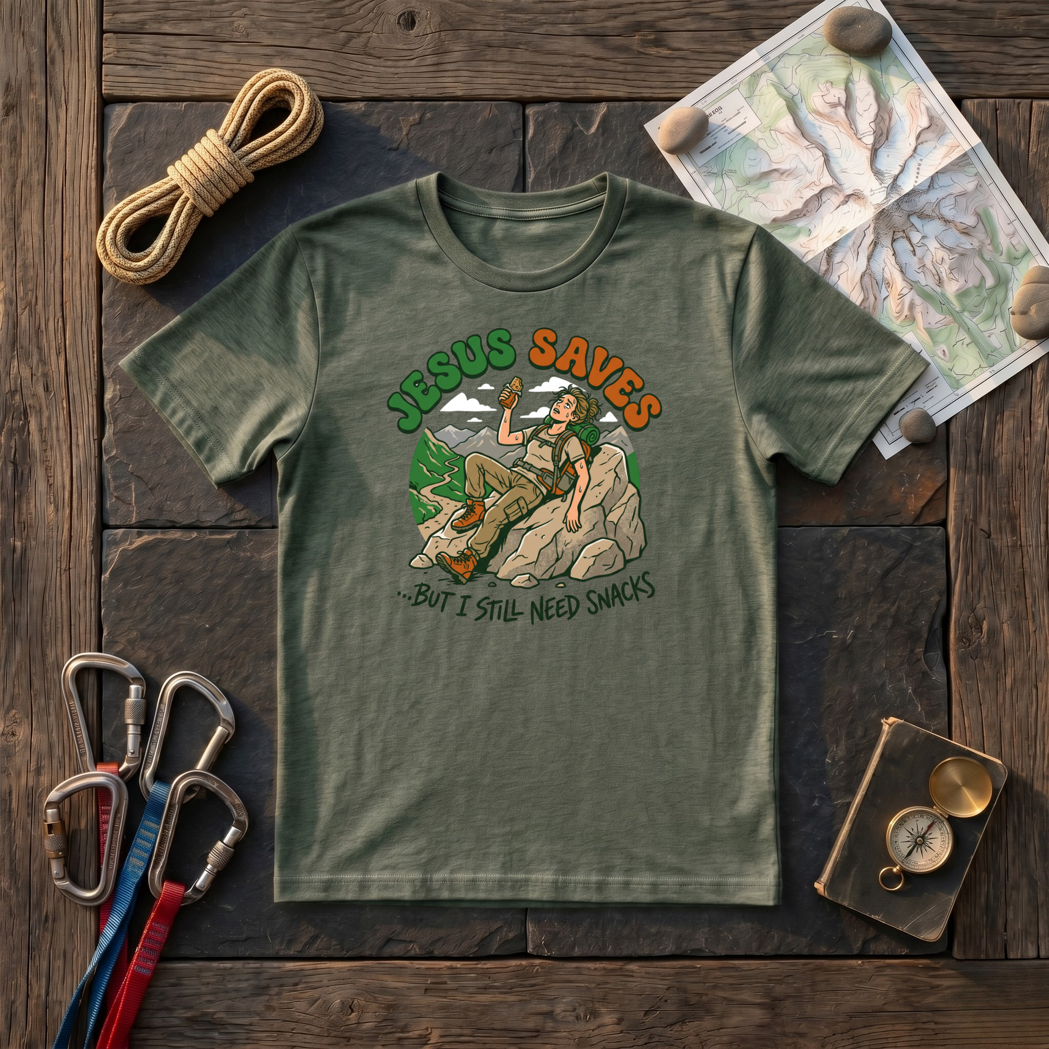 Jesus Saves But I Still Need Snacks (Woman) T-Shirt