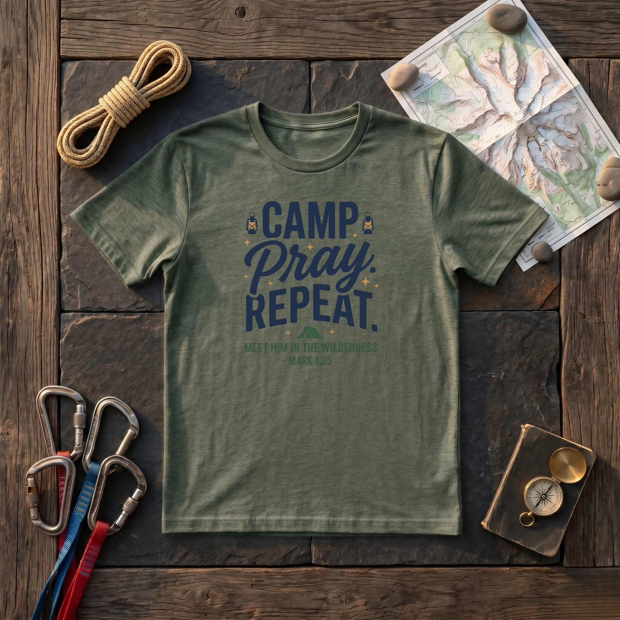 Camp. Pray. Repeat. Meet Him In The Wilderness Mark 1:35 T-Shirt