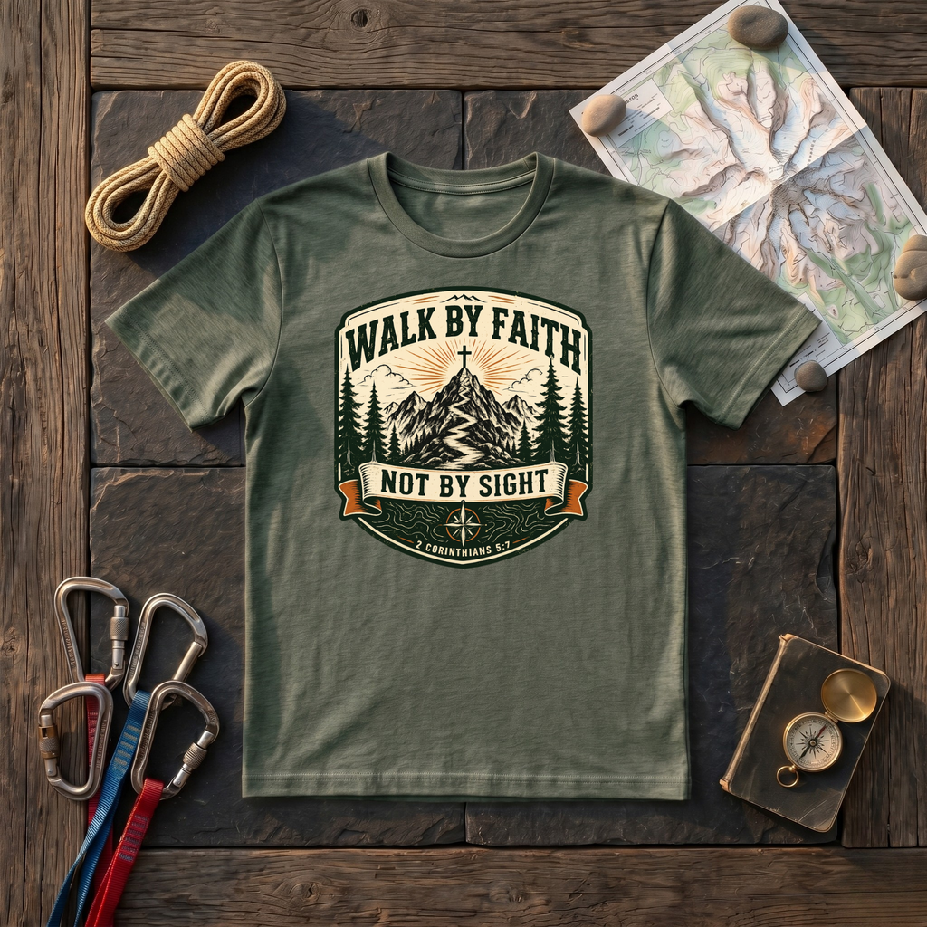 Walk By Faith Not By Sight 2 Corinthians 5:7 (Shield) T-Shirt