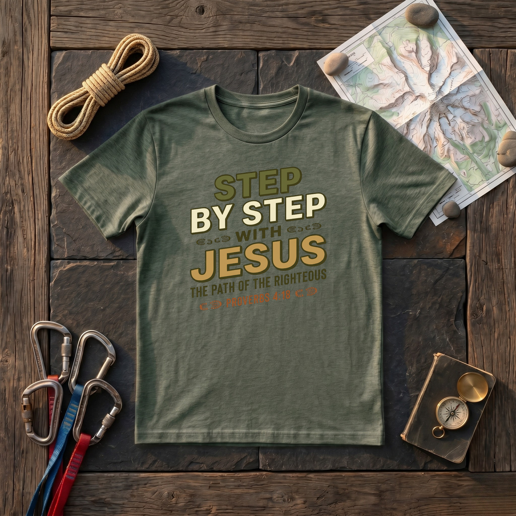 Step By Step With Jesus, The Path Of The Righteous Proverbs 4:18 T-Shirt
