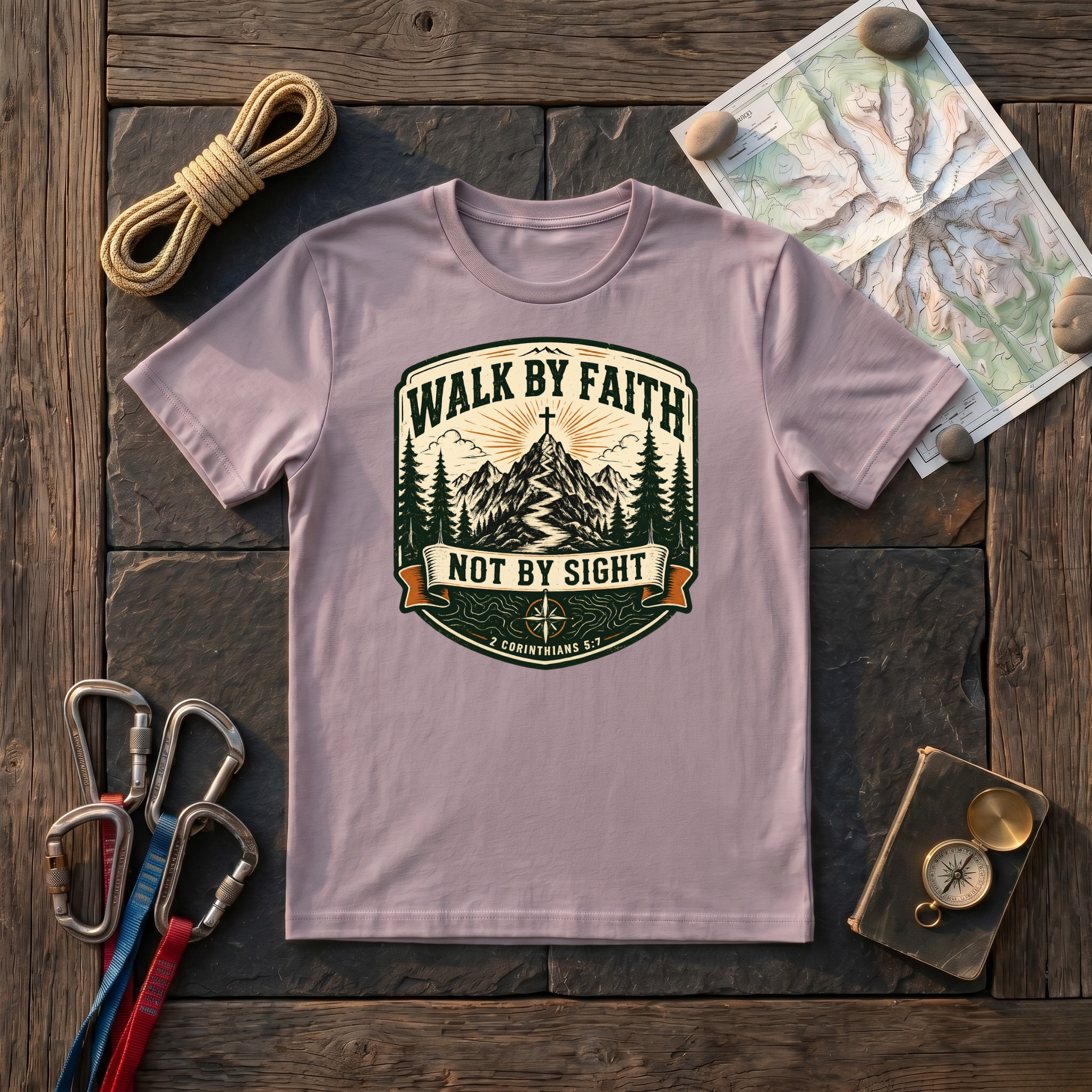 Walk By Faith Not By Sight 2 Corinthians 5:7 (Shield) T-Shirt