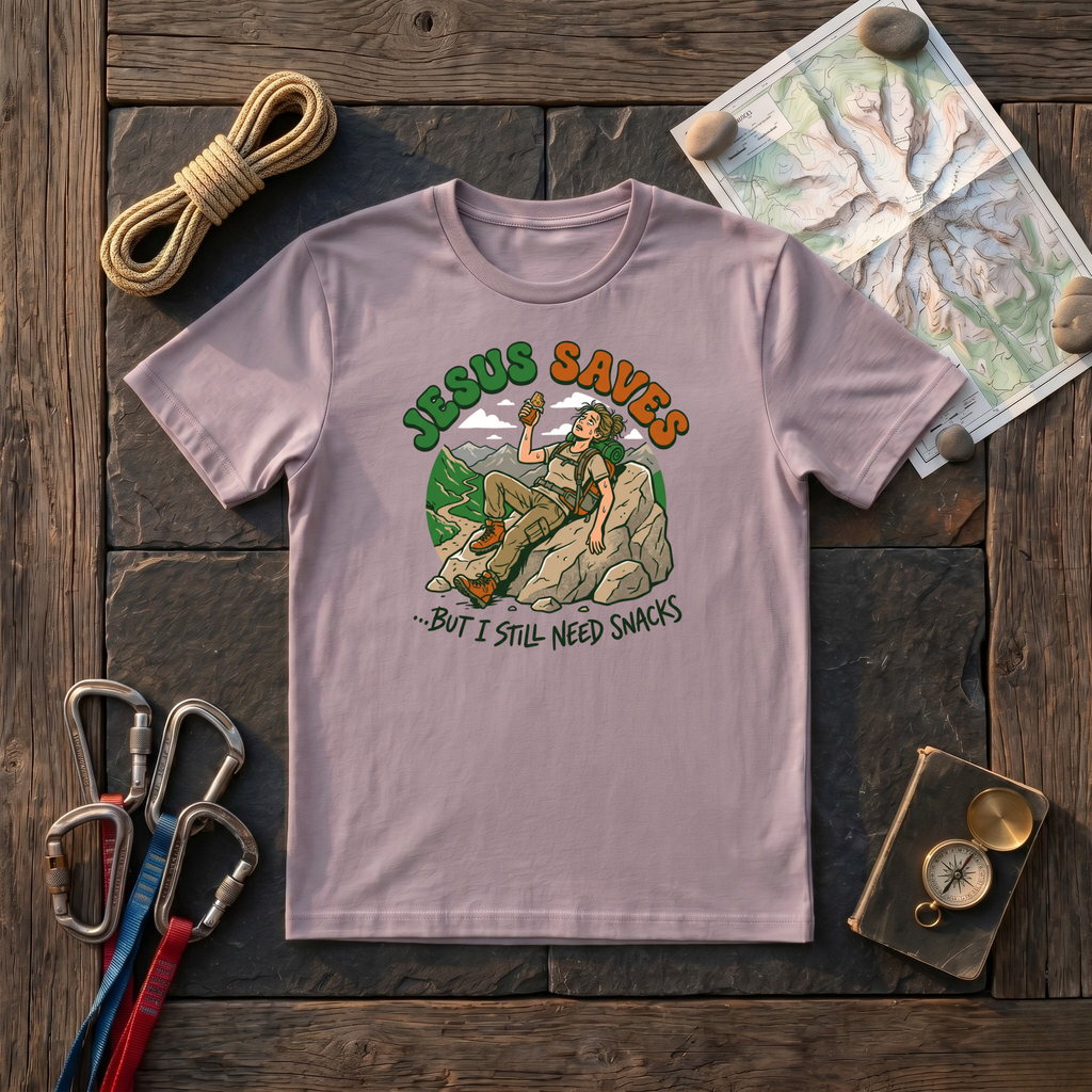 Jesus Saves But I Still Need Snacks (Woman) T-Shirt