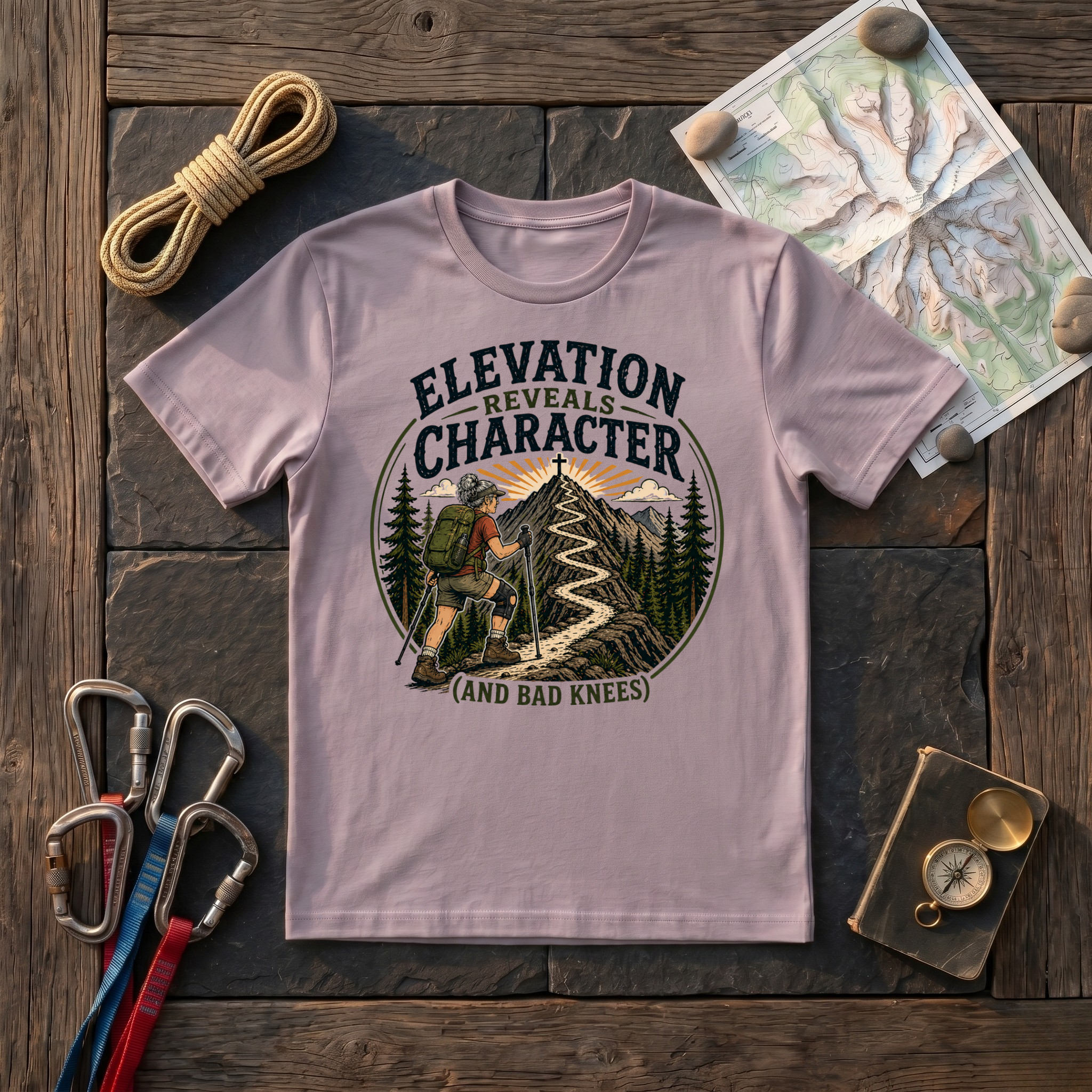 Elevation Reveals Character and Bad Knees T-Shirt
