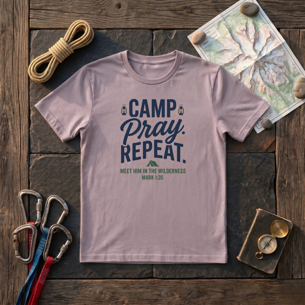 Camp. Pray. Repeat. Meet Him In The Wilderness Mark 1:35 T-Shirt