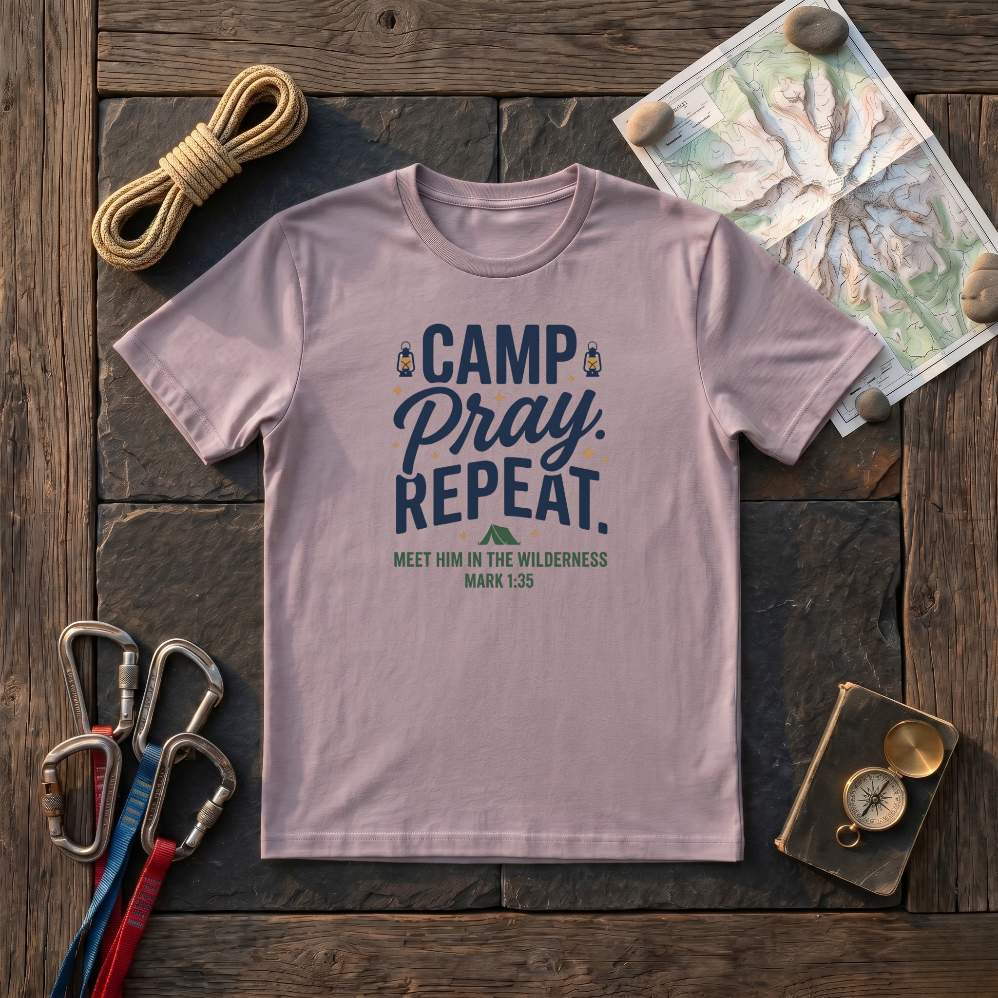 Camp. Pray. Repeat. Meet Him In The Wilderness Mark 1:35 T-Shirt