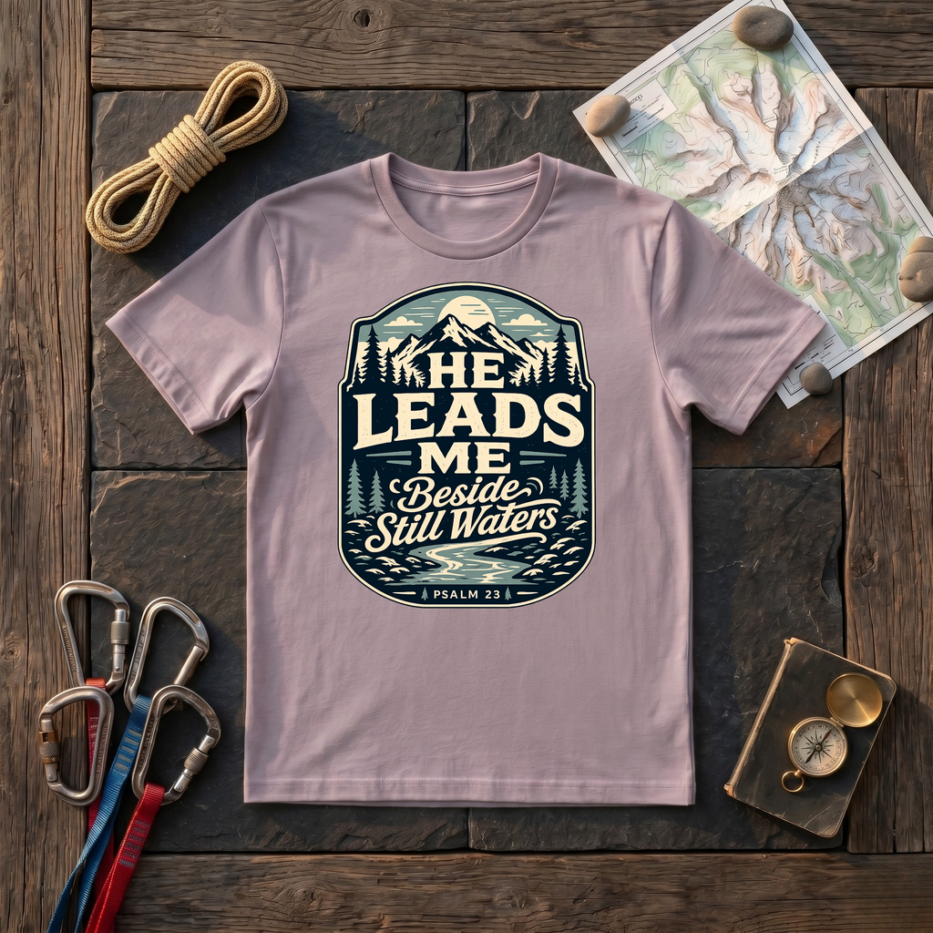 He Leads Me Beside Still Waters Psalm 23 (Badge) T-Shirt