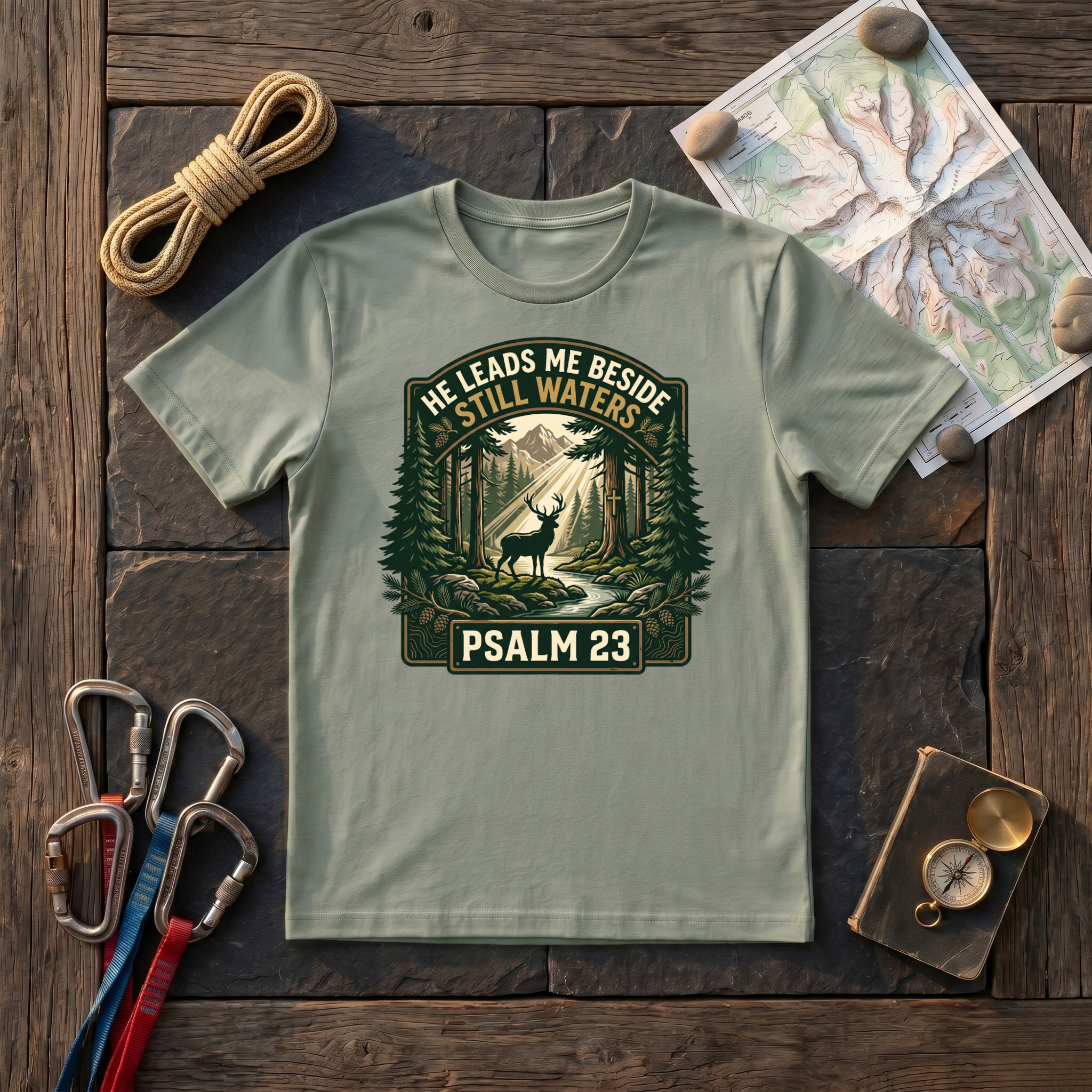 He Leads Me Beside Still Waters Psalm 23 (Deer) T-Shirt