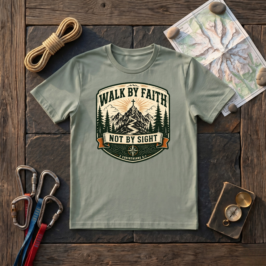 Walk By Faith Not By Sight 2 Corinthians 5:7 (Shield) T-Shirt