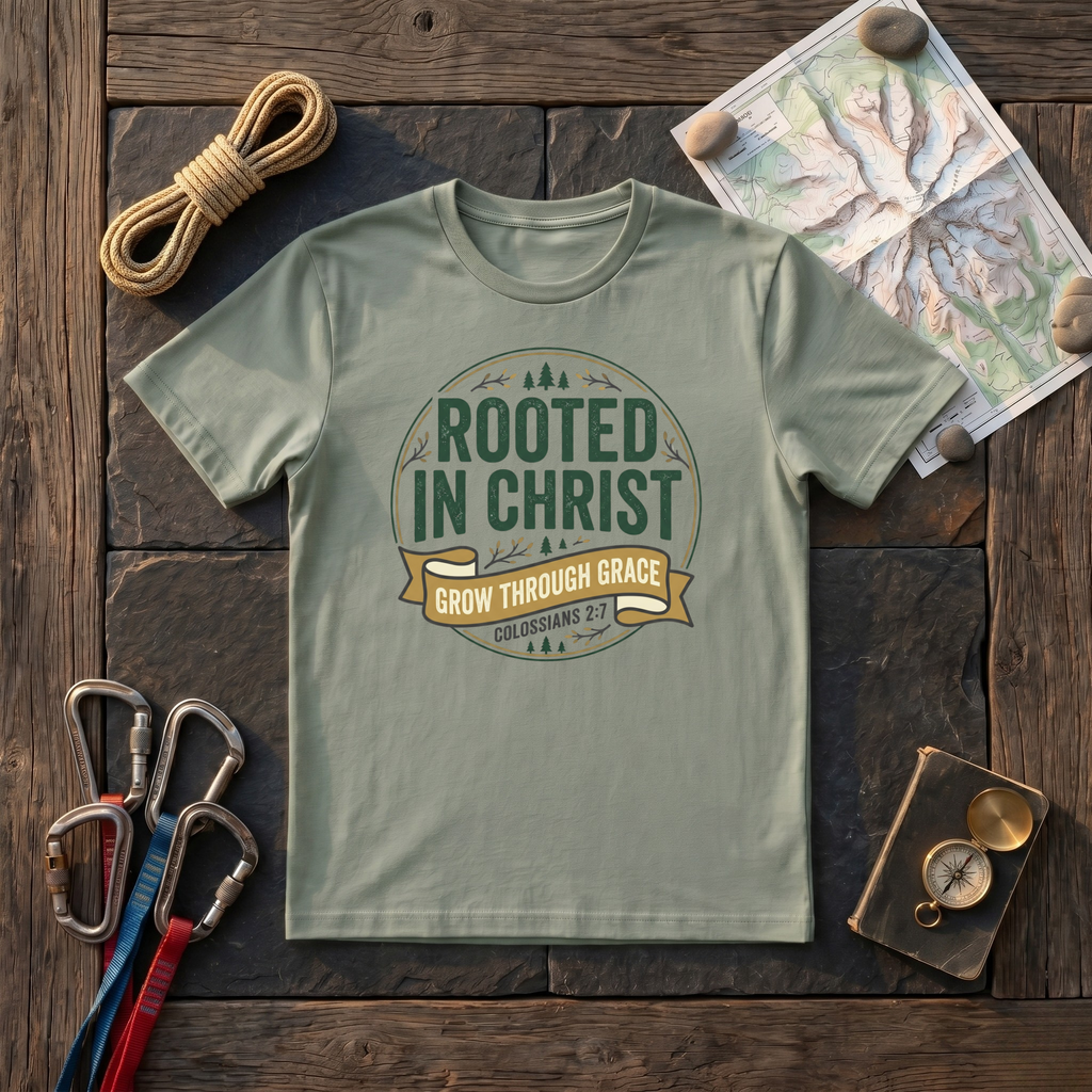 Rooted In Christ, Grow Through Grace Colossians 2:7 T-Shirt