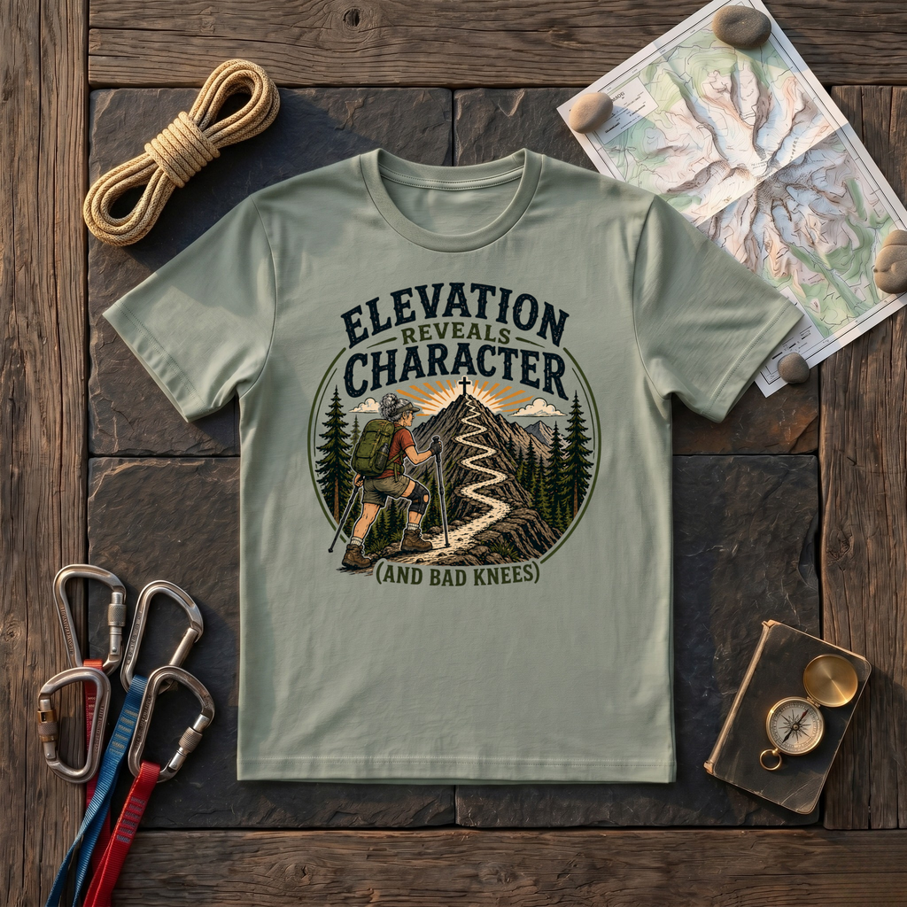 Elevation Reveals Character and Bad Knees T-Shirt
