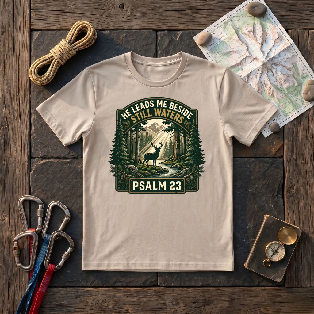 He Leads Me Beside Still Waters Psalm 23 (Deer) T-Shirt