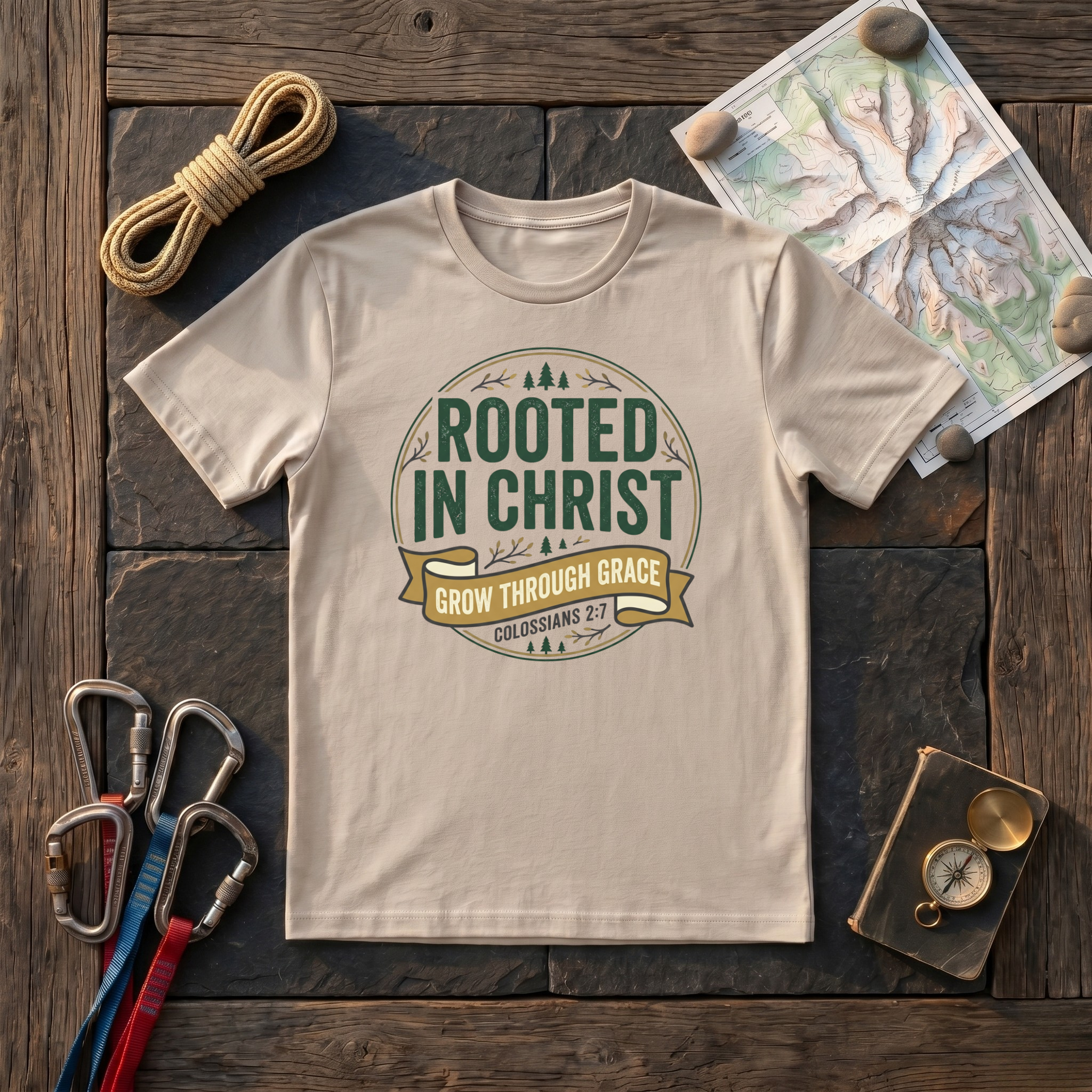 Rooted In Christ, Grow Through Grace Colossians 2:7 T-Shirt