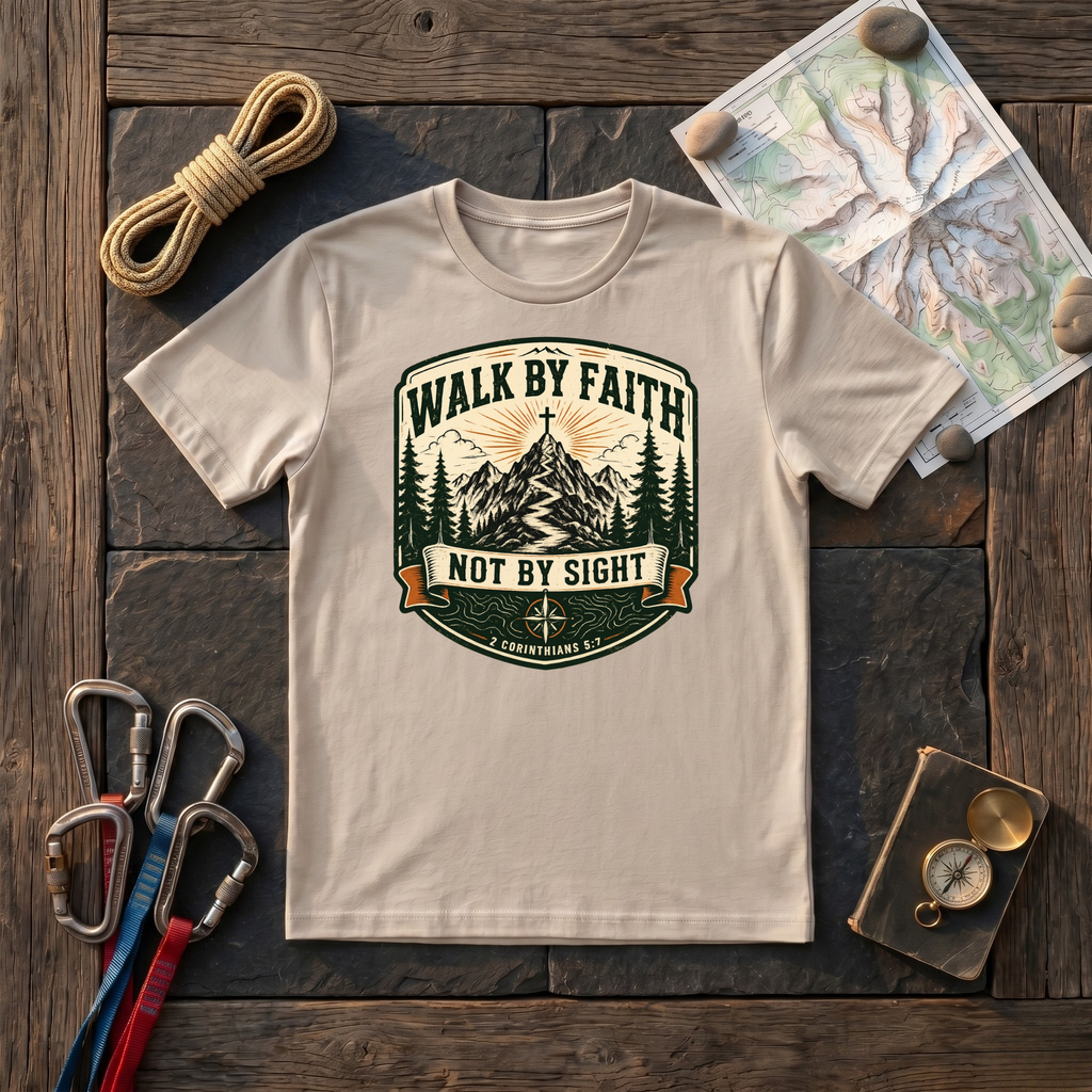 Walk By Faith Not By Sight 2 Corinthians 5:7 (Shield) T-Shirt