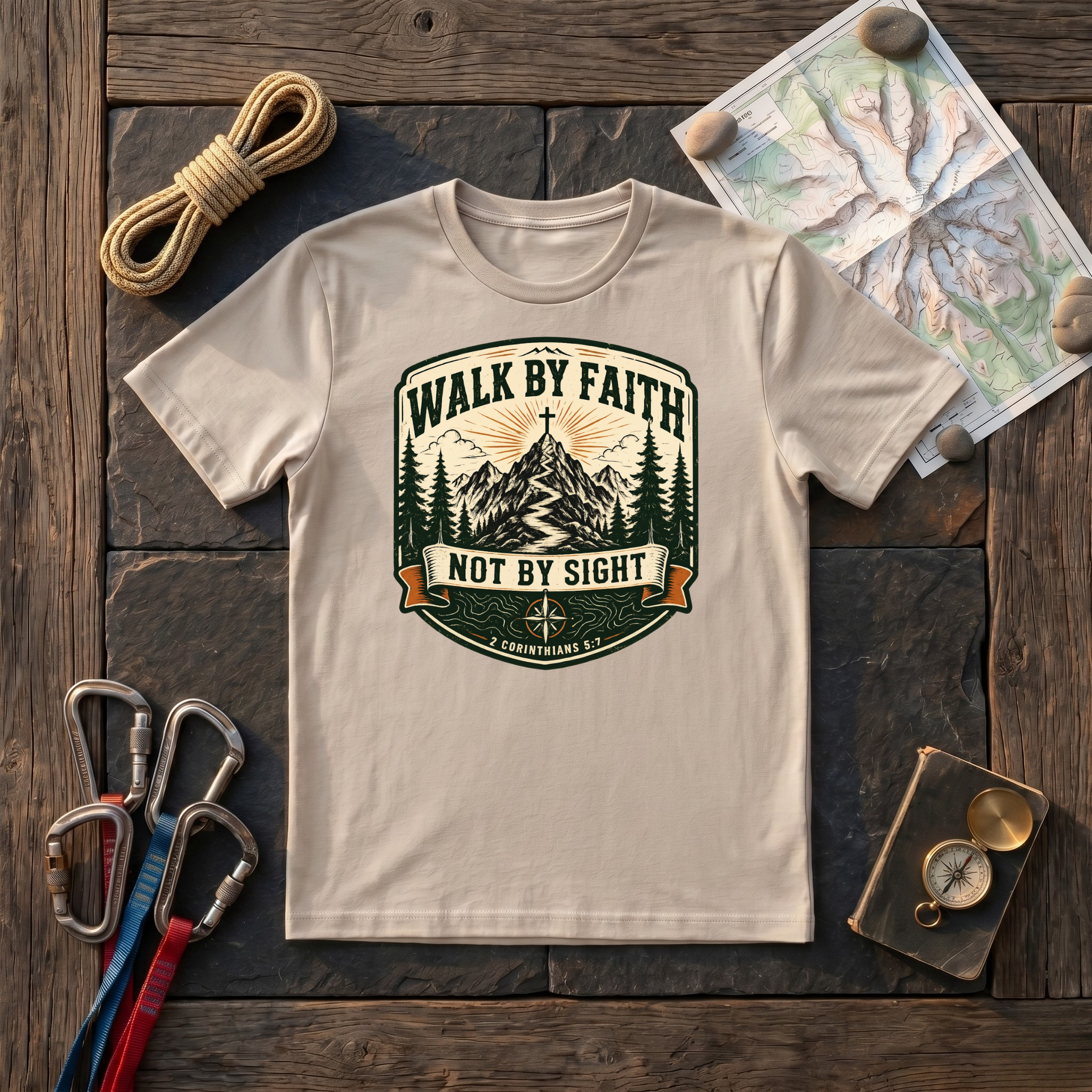 Walk By Faith Not By Sight 2 Corinthians 5:7 (Shield) T-Shirt