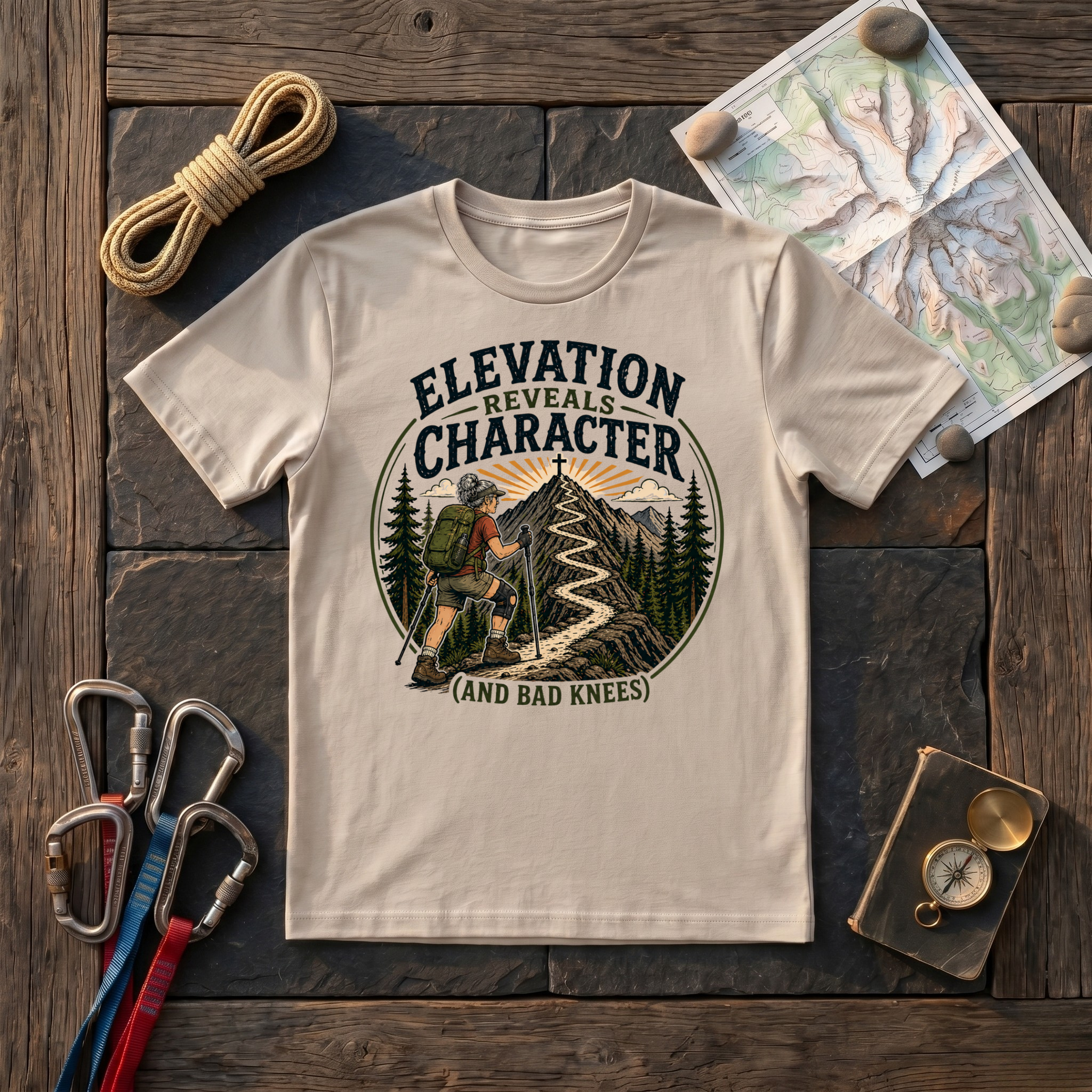 Elevation Reveals Character and Bad Knees T-Shirt