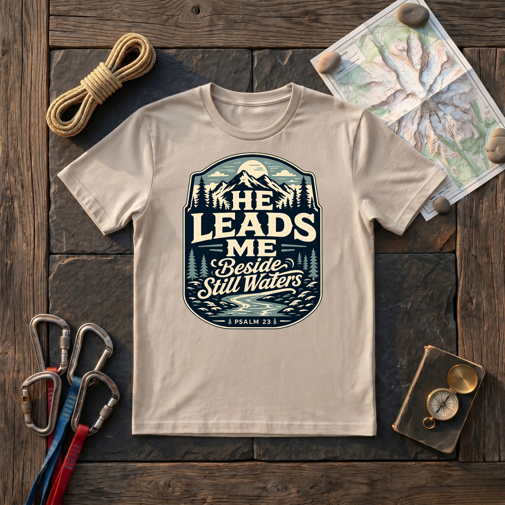 He Leads Me Beside Still Waters Psalm 23 (Badge) T-Shirt