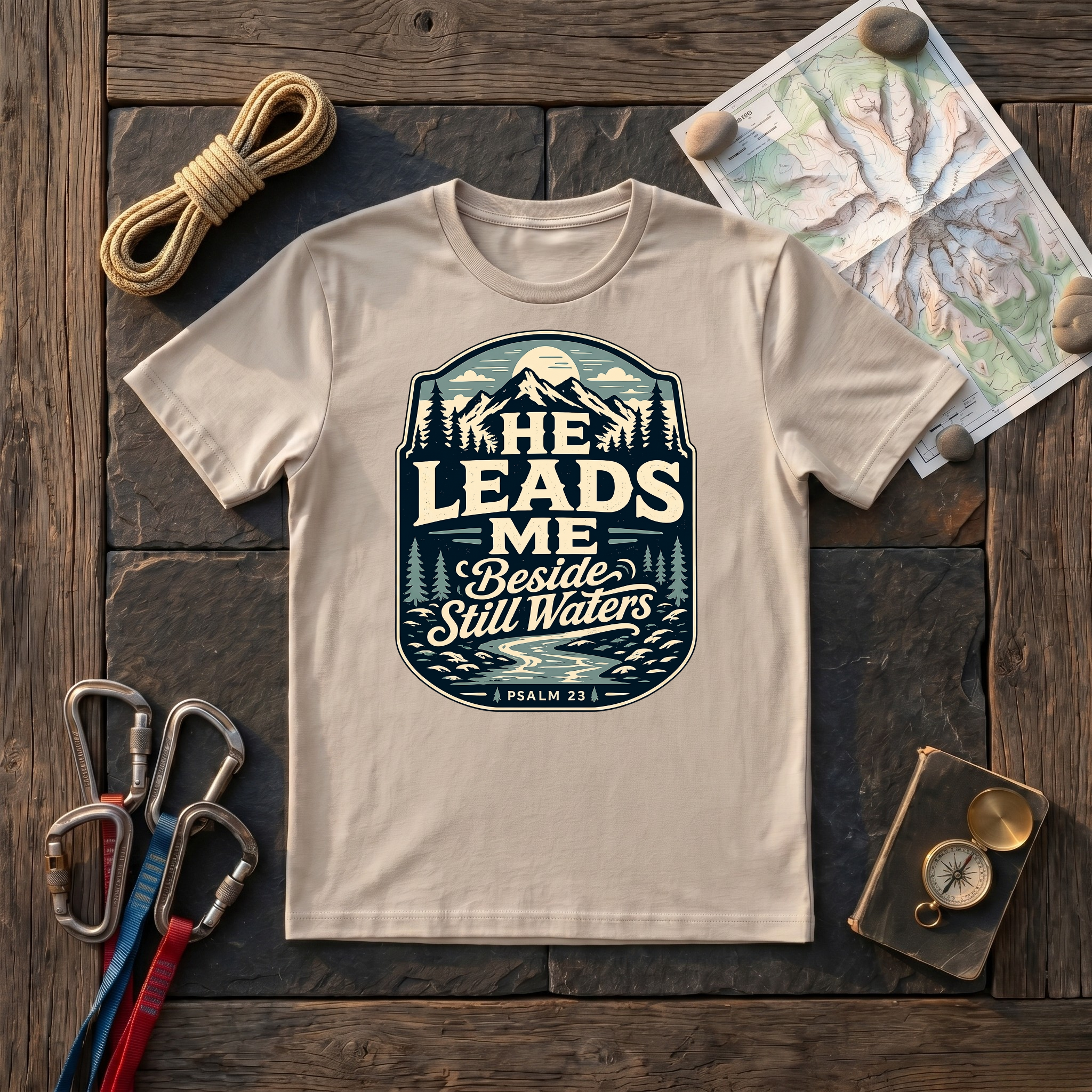 He Leads Me Beside Still Waters Psalm 23 (Badge) T-Shirt