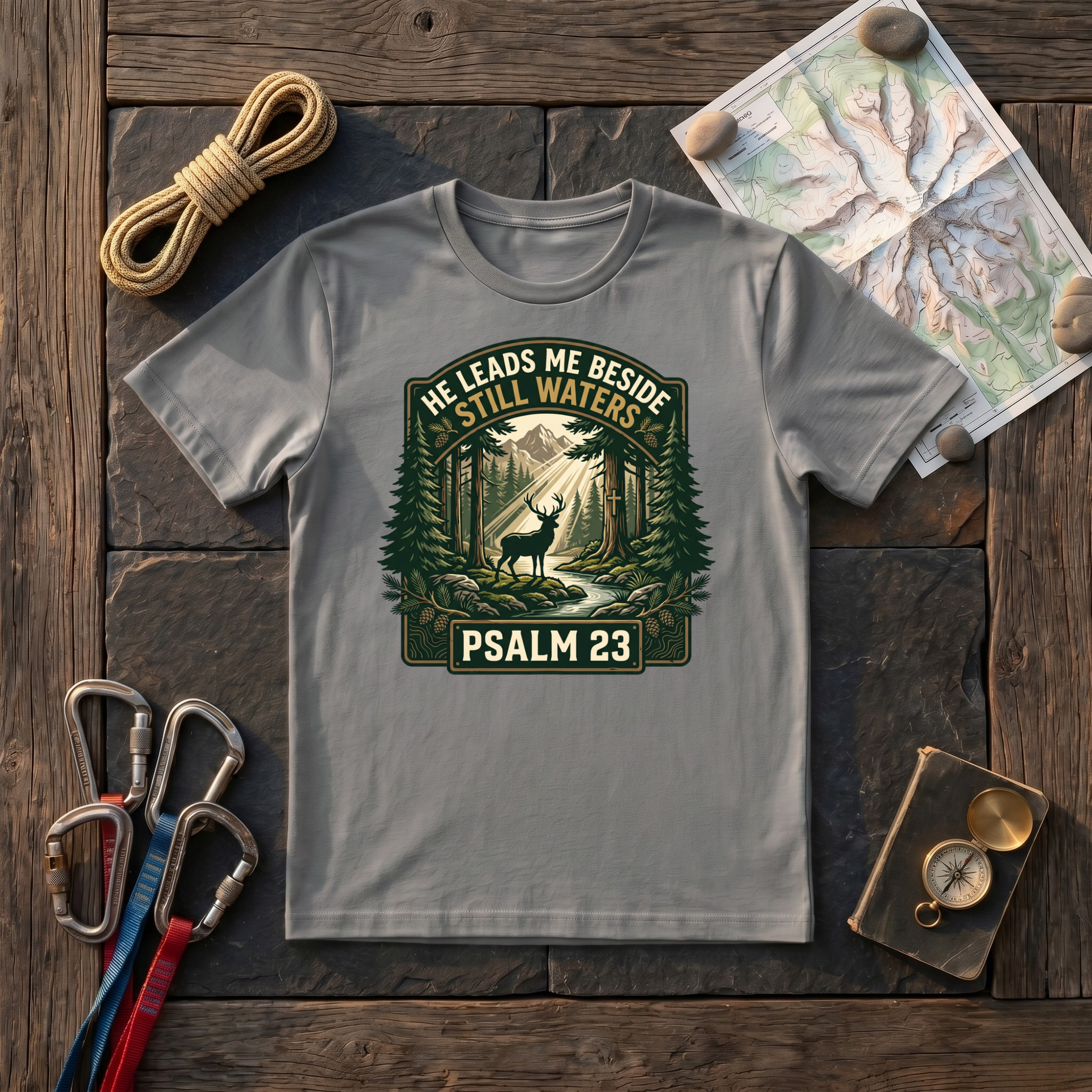 He Leads Me Beside Still Waters Psalm 23 (Deer) T-Shirt