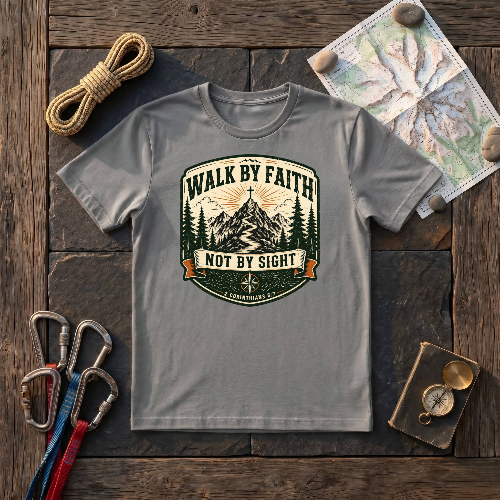 Walk By Faith Not By Sight 2 Corinthians 5:7 (Shield) T-Shirt