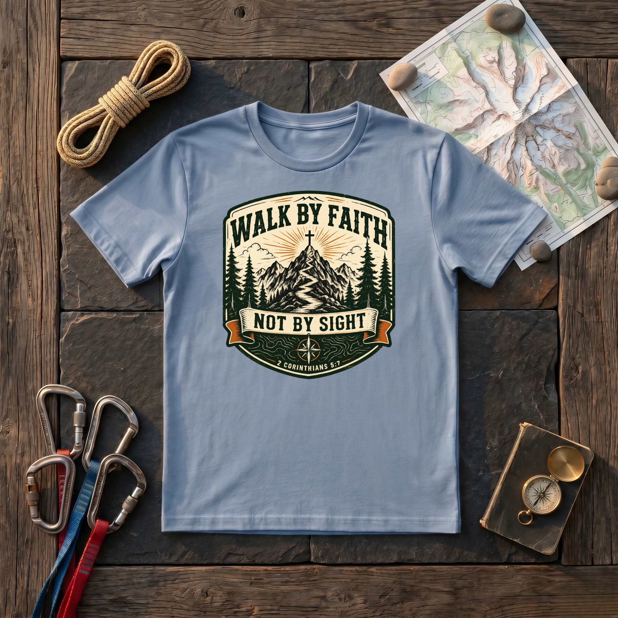 Walk By Faith Not By Sight 2 Corinthians 5:7 (Shield) T-Shirt