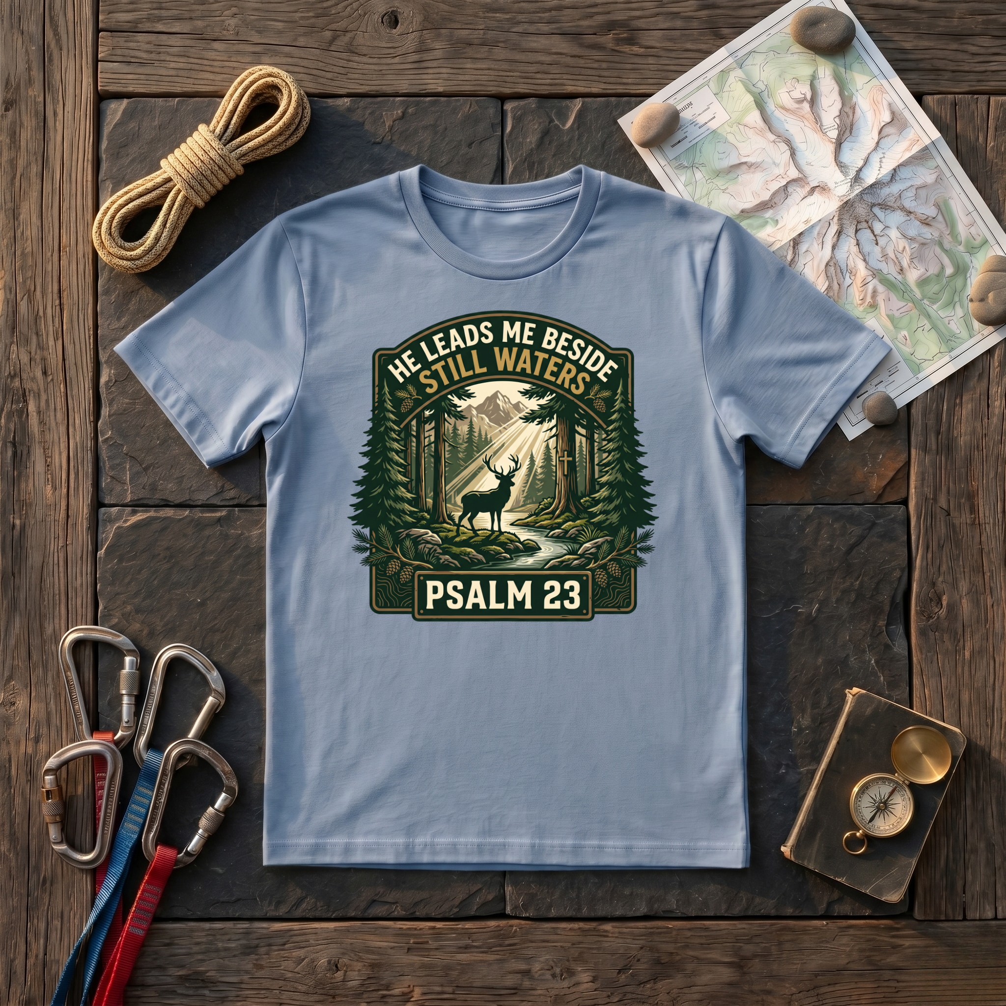 He Leads Me Beside Still Waters Psalm 23 (Deer) T-Shirt