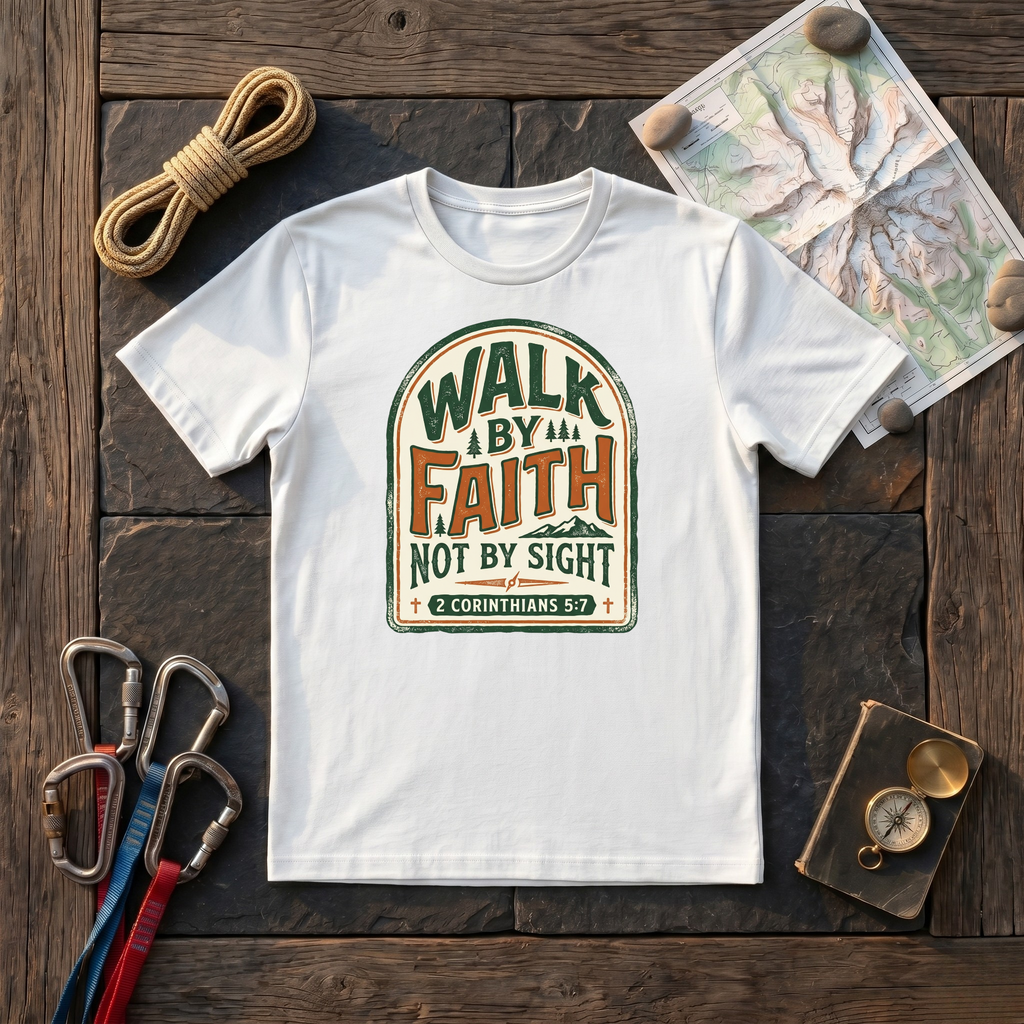 Walk By Faith Not By Sight 2 Corinthians 5:7 (Arch) T-Shirt