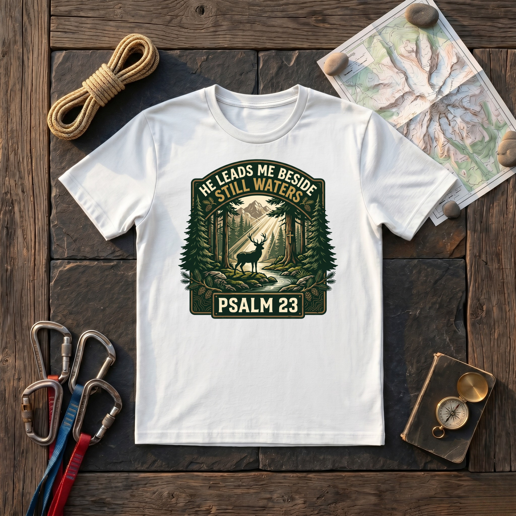 He Leads Me Beside Still Waters Psalm 23 (Deer) T-Shirt