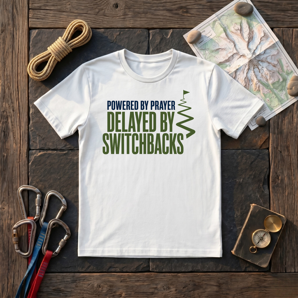 Powered By Prayer Delayed By Switchbacks T-Shirt